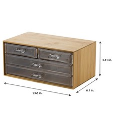 3 Tier 4 Drawer Cosmetic Organizer and Jewelry Chest in Bamboo