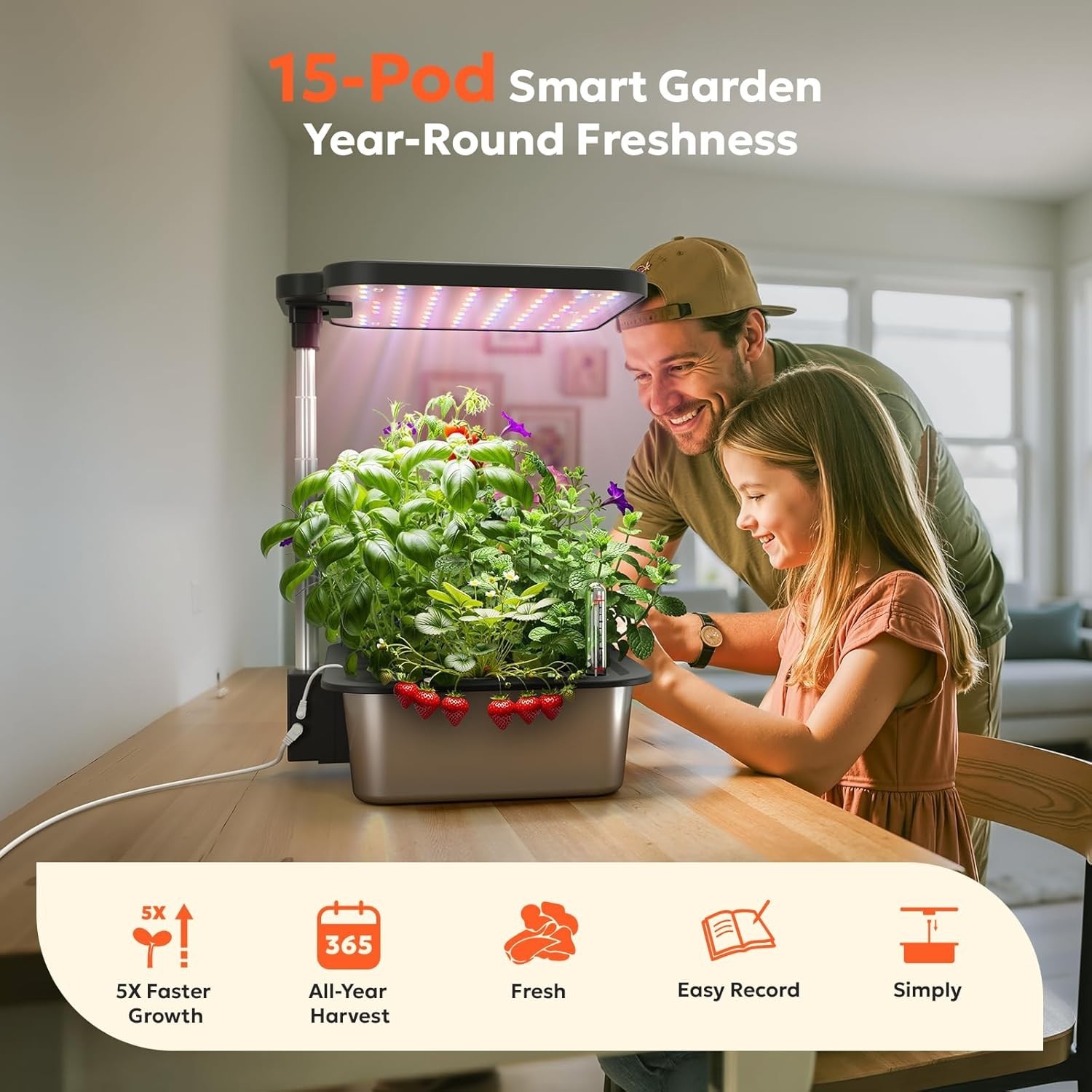 Smart Hydroponics Growing System Kit,15 Pods Indoor Herb Garden with 36W LED Gro