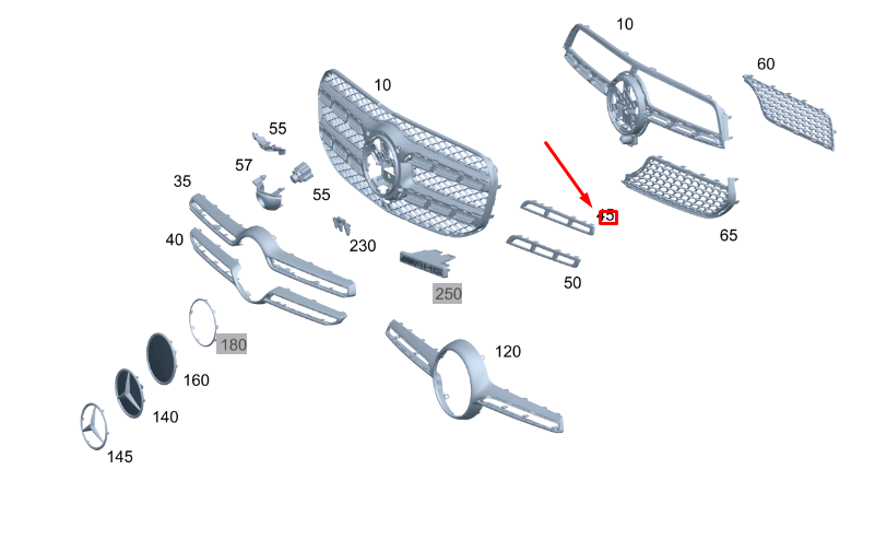 MB GLE W167 Kühlergrill, rechte obere Zierleiste, A1678882600