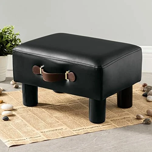 FOOT STOOL Rest with Handle Storage Ottoman Padded Footstool Black By LUE BONA