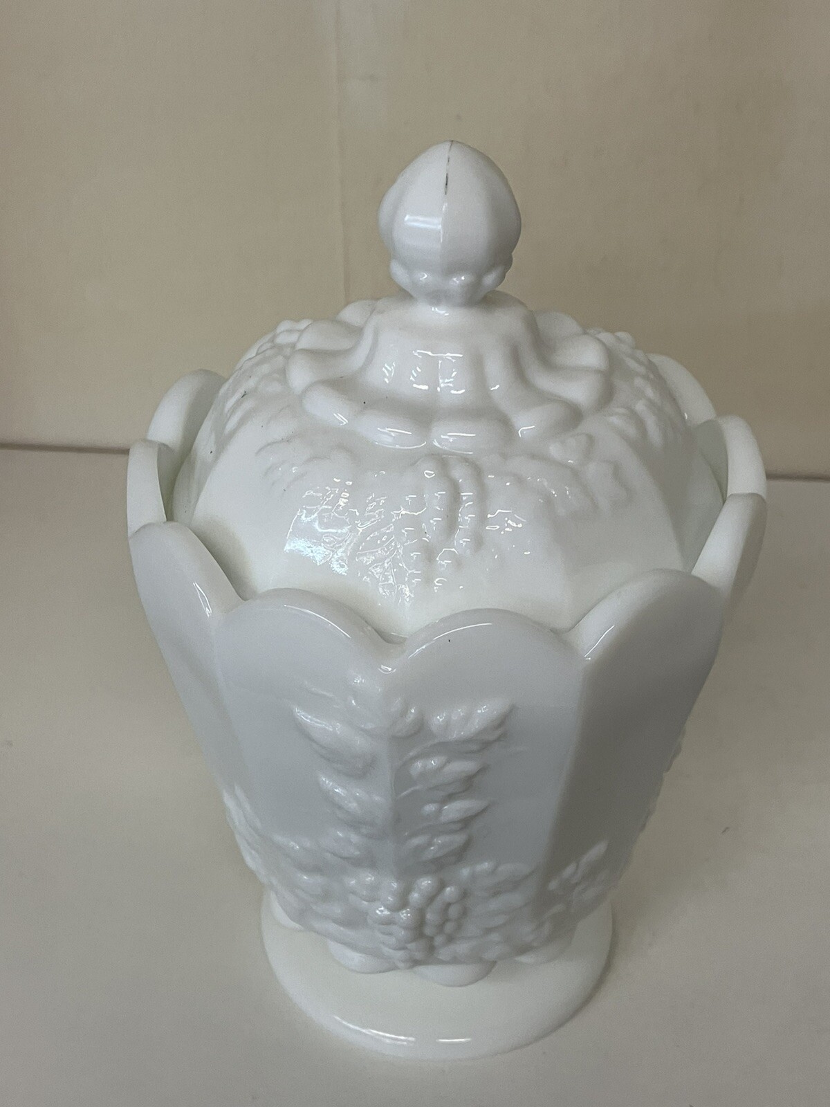 Vintage Westmoreland Milk Glass Grape Canister Small Paneled Design  