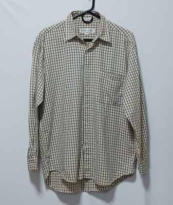 Perry Ellis Portfolio vintage Men's dress button down Shirt Plaid M yellow/gray