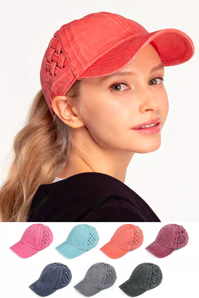 C.C Women's Cotton Weavon Basket Criss Cross Ponytail Messy Bun Baseball  Cap Hat