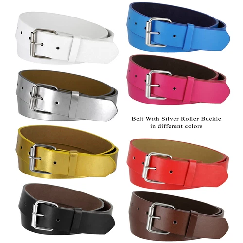 B570 Leather Belt Classic Casual Jean Belt with Roller Buckle 1 1/2" Wide