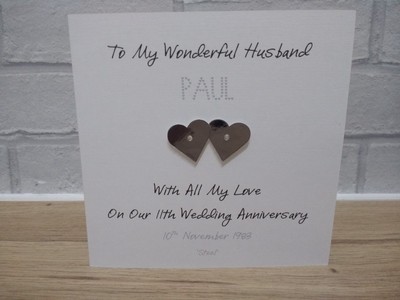 Personalised Handmade 11th Steel Wedding Anniversary Card Husband Wife Couple Ebay