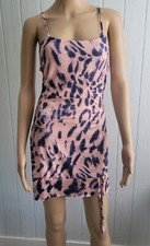 Polyester Cotton Stretch Slip Dress Shiny Party Gray Salmon Pink Animal Print S
