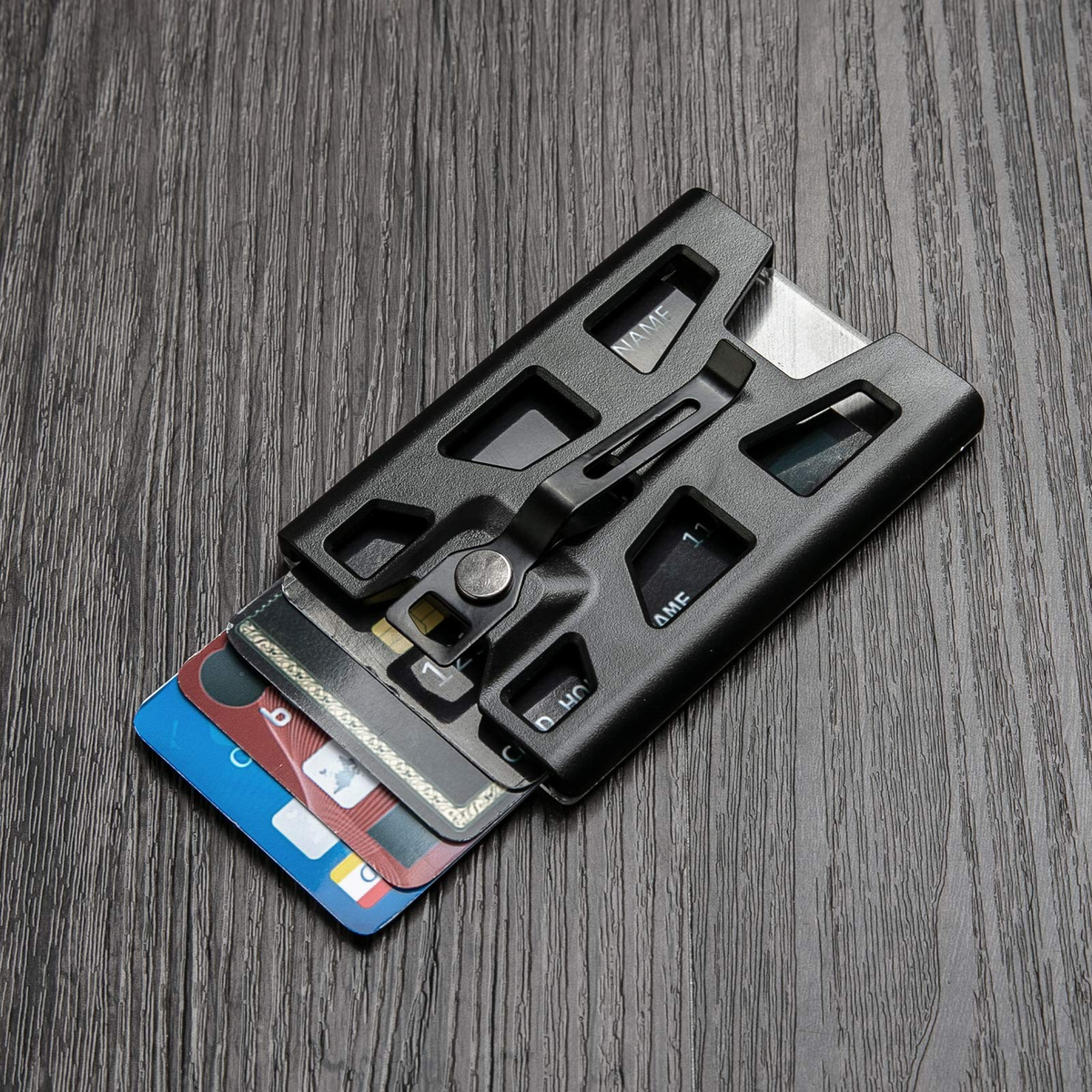 Heavy Duty ID Badge Holder With Lanyard Clip & 4 Vertical Card Slots - Black Wallet Case