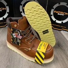 MEN'S STEEL TOE MOC TOE GENUINE LEATHER LACE SAFETY LIGHT BROWN WATER RESISTANT