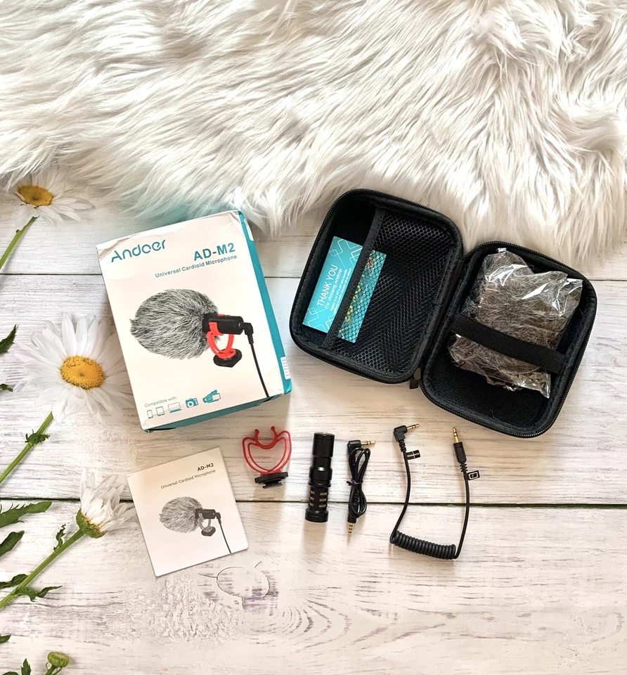 Micrófono cardioide Andoer parabrisas de piel para cámara réflex digital Vlogging AD-M2 YouTube Foto 2 de 4