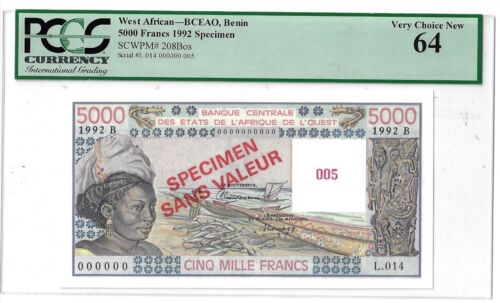 64 PCGS Currency SPECIMEN 5000 Francs 1992 West African States Banknote # 208Bos - Picture 1 of 2