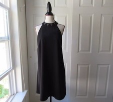 Size: 10 NINE WEST Black Dress Sleeveless Embellished Neckline A-Line Womens