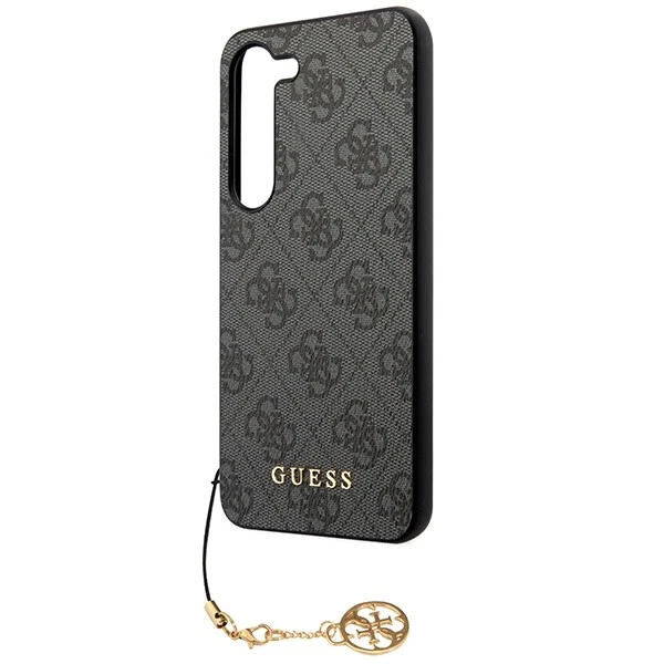 Galaxy A55 Hard Case Faux Leather Gray with Gold Chain Guess Logo  