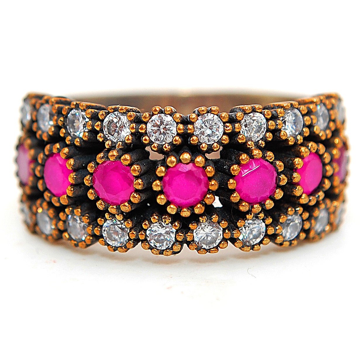 Vintage Ottoman Empire Inspired 2CT Ruby Sterling Silver Ring Size 8.5