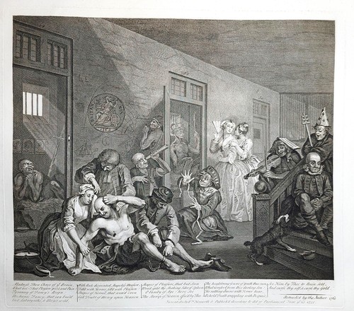 Stampa antica William Hogarth A Rake's Progress, Tavola 8 Heath edition 1822 - Imagen 2 de 3