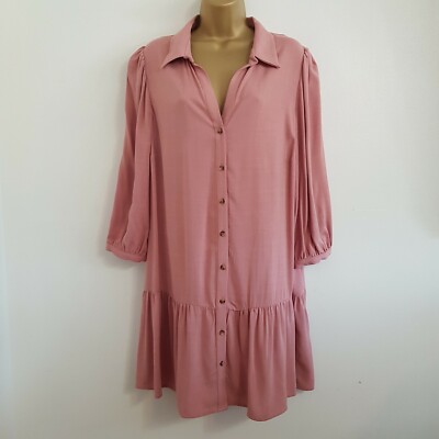 NEW LOOK Curves Übergröße 24-28 rosa Crosshatch langer Rüschensaum Shirt Tunika Top