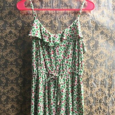 H And M Green Ruffle Dress H M Divided Strawberry Novelty Print Sun Tank  Dress Size Medium