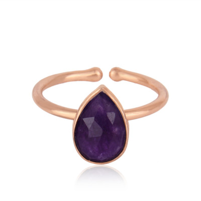 Lila Aventurin Edelstein Rose Vergoldet Silber Verstellbar Ring Schmuck