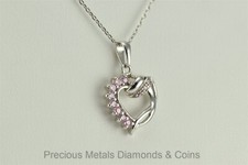 Sterling Silver 18mm Swirled Pink Cubic Zirconia Heart Pendant 925 18" Chain