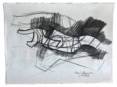 Peter Thursby Original 1967 Kohlezeichnung Studie für Skulptur signiert datiert