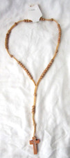 16" 1st Communion/1st Confirmation Natural Wood Round Rosary Beads Necklace-New2