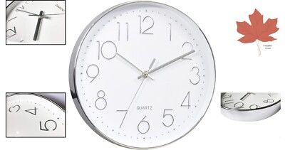 Silent Sleek 12'' Round Quartz Wall Clock - Easy to Read - Elegant Frame