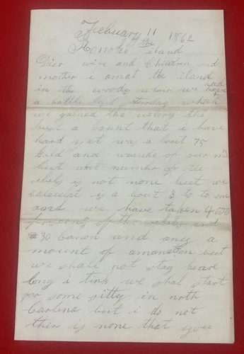 1862 Battle of Roanoke Island North Carolina 75 Killed Civil War Letter
