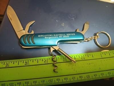 Morgantown WV Electrical Service Blue Folding Multi-Tool Knife Keychain (26-151)