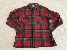 Vintage Pendleton Long Sleeve Flannel Shirt Wool Red Plaid Large Made in USA