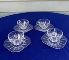 Federal Glass Columbia clear crystal cup saucer sets of 4, depression era shiney