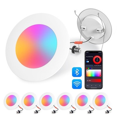 ALUSSO 6 Pack 6 Inch Smart LED Recessed Ceiling Lighting RGBCW Color Changing