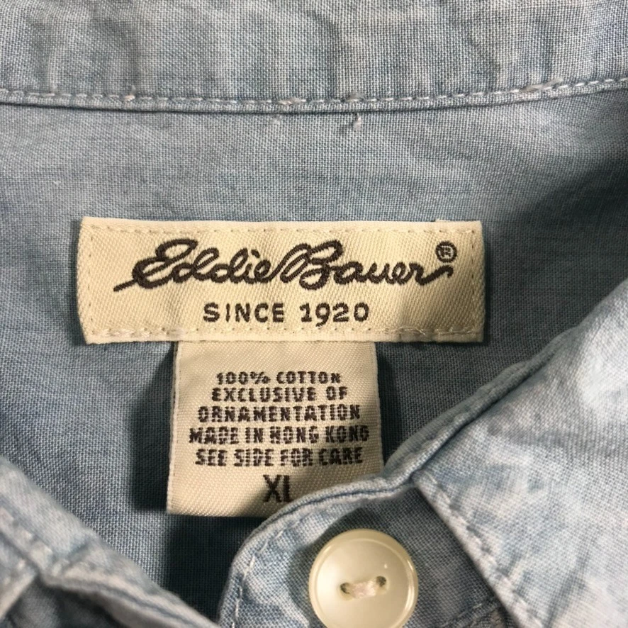 Vintage Eddie Bauer Denim Chambray Shirt Dress Women's XL Blue Button Up 90s - Image 2 of 4