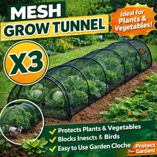 3 x Black Net 3 Metre Grow Tunnel Cloche Garden Netting Protect Plants Vegetable