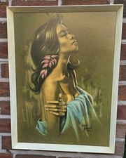 Print midcentury 60s Hawaiian Girl Harley Brown  MCM Tretchikoff era Original
