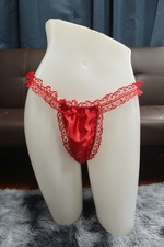  D211 2XL/ElasticW.24-44"Vtg Style Red Satin Thong Bikini Panties Underwear