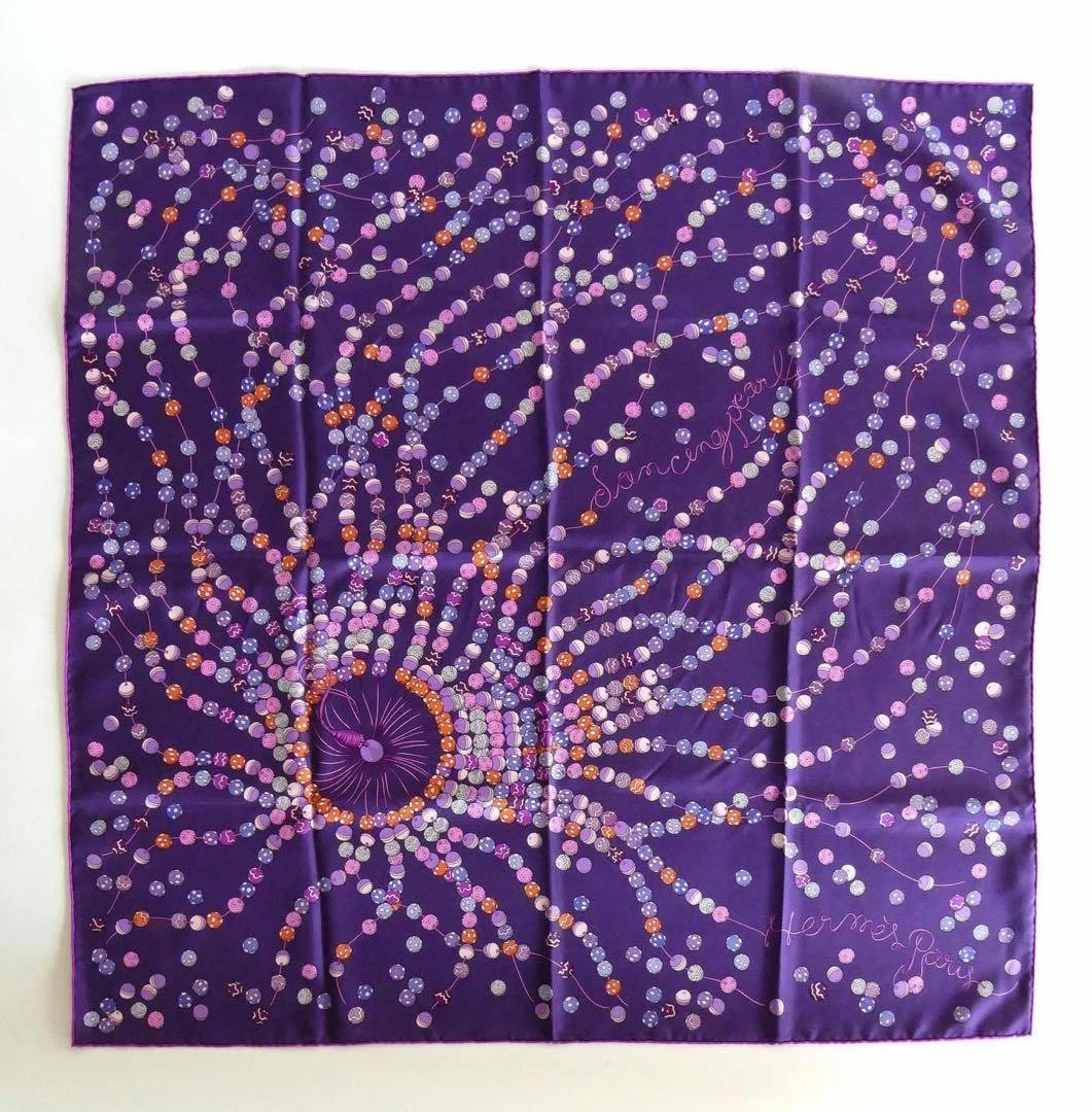 Hermes — HERMES Carre 90 Dancing Pearls Silk Scarf Purple Navy Red New SR1671