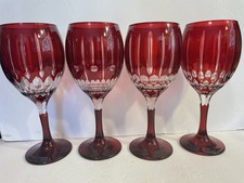 Williams Sonoma Set of 4 RED Wilshire Jewel Cut Mixed Wine Glasses - MINT