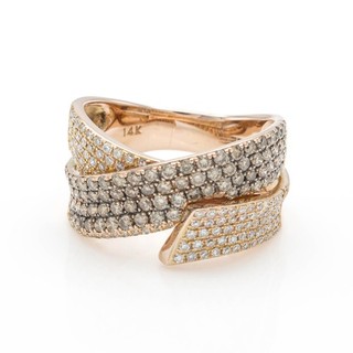 Effy 14k Rose Gold Crossover Espresso & White Pave Diamond Sz 8.5 Ring #JB699 3