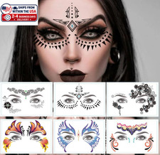 9 Pack Face Eye Makeup Tattoo Sticker Waterproof Black Lace Eye Face Temporary T