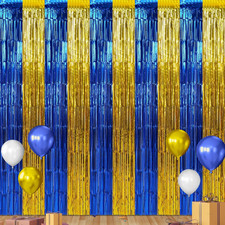 6 Pack 3.3Ft X 6.6Ft Graduation Foil Fringe Curtain Backdrop Decorations, Blue G
