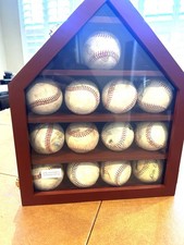 Baseball Display Case 12 Cherry Wood MLB Ball Sport Holder Wall Frame Cabinet