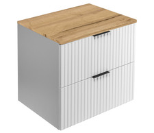 Meuble sous-lavabo suspendu FLOW 60 cm façade rainurée blanc avec plateau