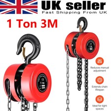 Chain Hoist Block and Tackle 1 Ton Capacity Winch Engine Lift Puller Fall 3M UK
