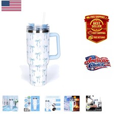Elegant 40 Oz Blue Bow Tumbler with Handle  Straw - Perfect for Parties
