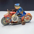Vintage MAR/Marx Police Motorcycle Tin Litho Wind-Up Toy w/ Rider PD 1940s
