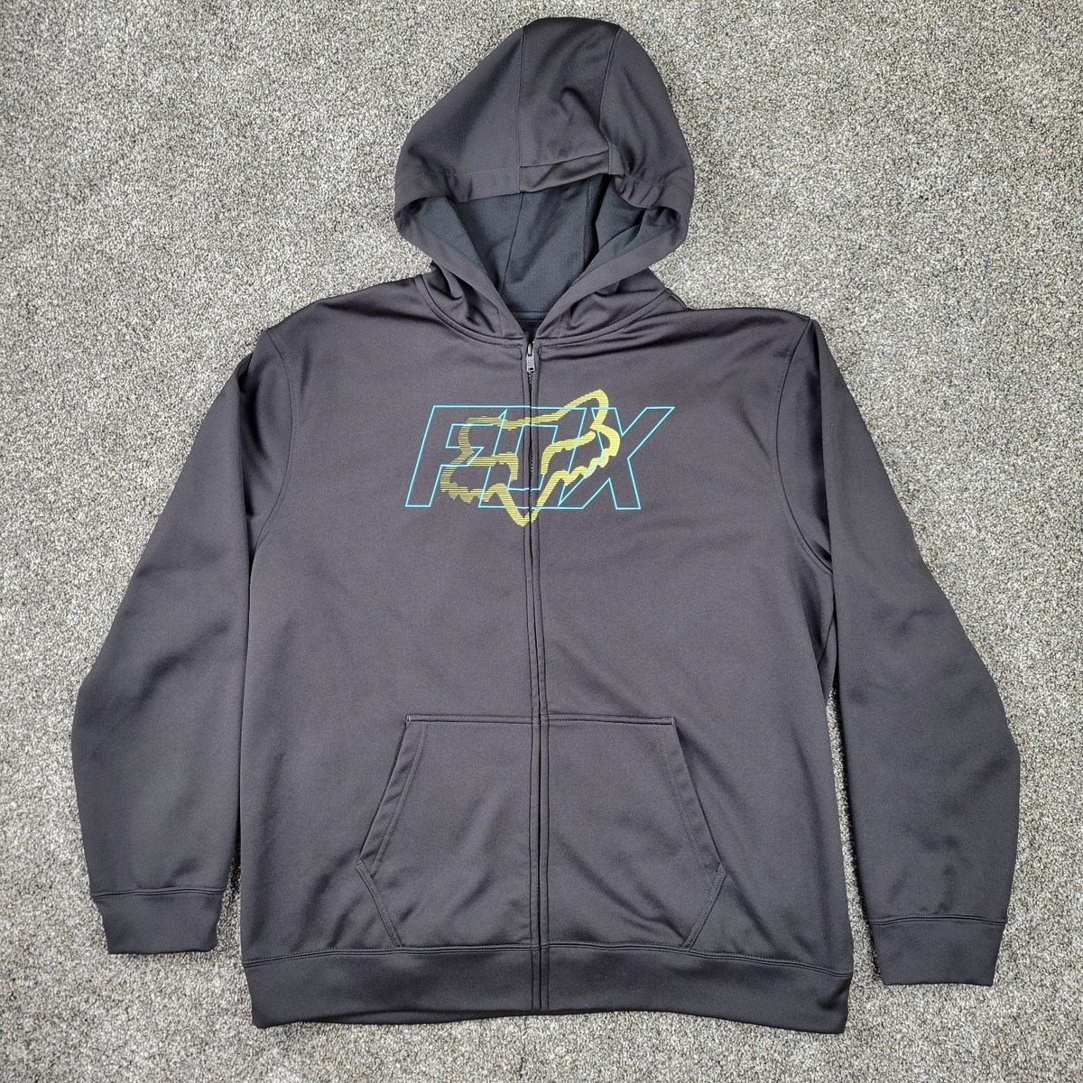 Fox Racing Hoodie Mens 2XL Black Full Zip Performance Fleece Lightweight  Jacket