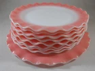 9 Vtg Hazel Atlas Pink Crinoline Ripple Milk Glass Dinner Plates 9” & 10 ½” MCM