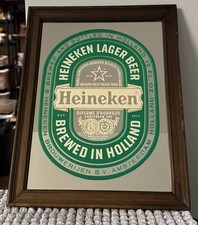 Vintage Heineken Lager Beer Mirror Ad Logo Promo Sign 10.5" x 13.5"
