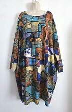 ZANZEA Size 5XL BNWT Lagenlook Arty Multicoloured Abstract Pattern Dress Pockets