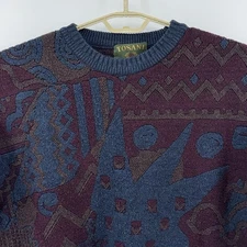 Vintage 90s Tosani Canada Sweater 3D Chunky Knit Patterned Coogie Style - Large