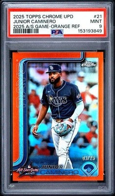 2025 Topps Chrome Update Junior Caminero All Star Game Orange 3/25 Rays PSA 9